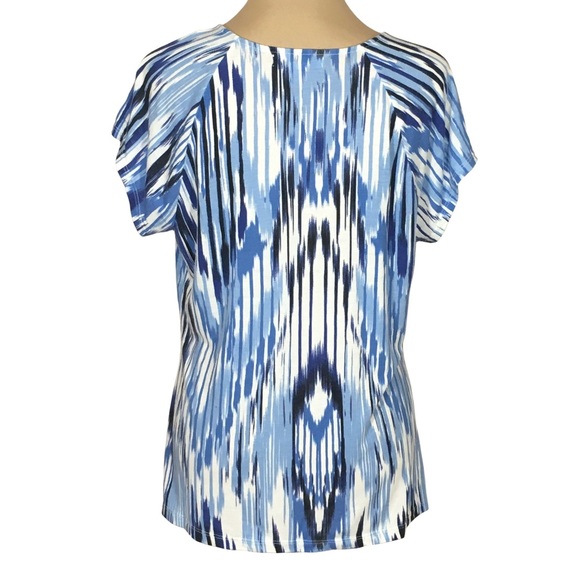 Liz Claiborne Abstract Blue Watercolor Short-Sleeved Shirt, Petite Large - Picture 3 of 9